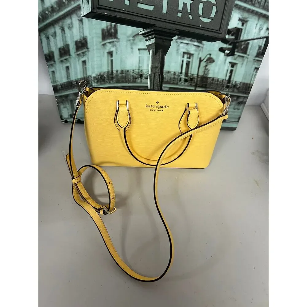 Kate Spade WKR00438 Small Dome Satchel, Daybreak Yellow Leather Crossbody Bag